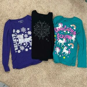 Kids Long Sleeve Shirts - Purple, Black, Teal Set